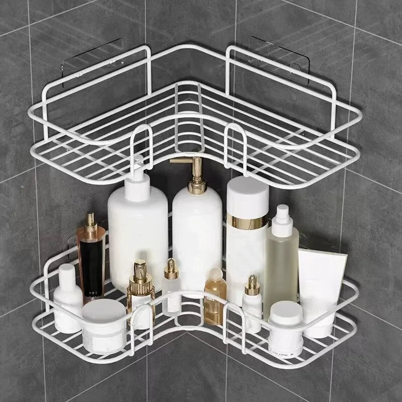 Bathroom Shelf Shampoo Storage Shelf Cosmetic Holder No Punch Metal Shelf Condiment Organizer Corner Shelf Bathroom Accessories