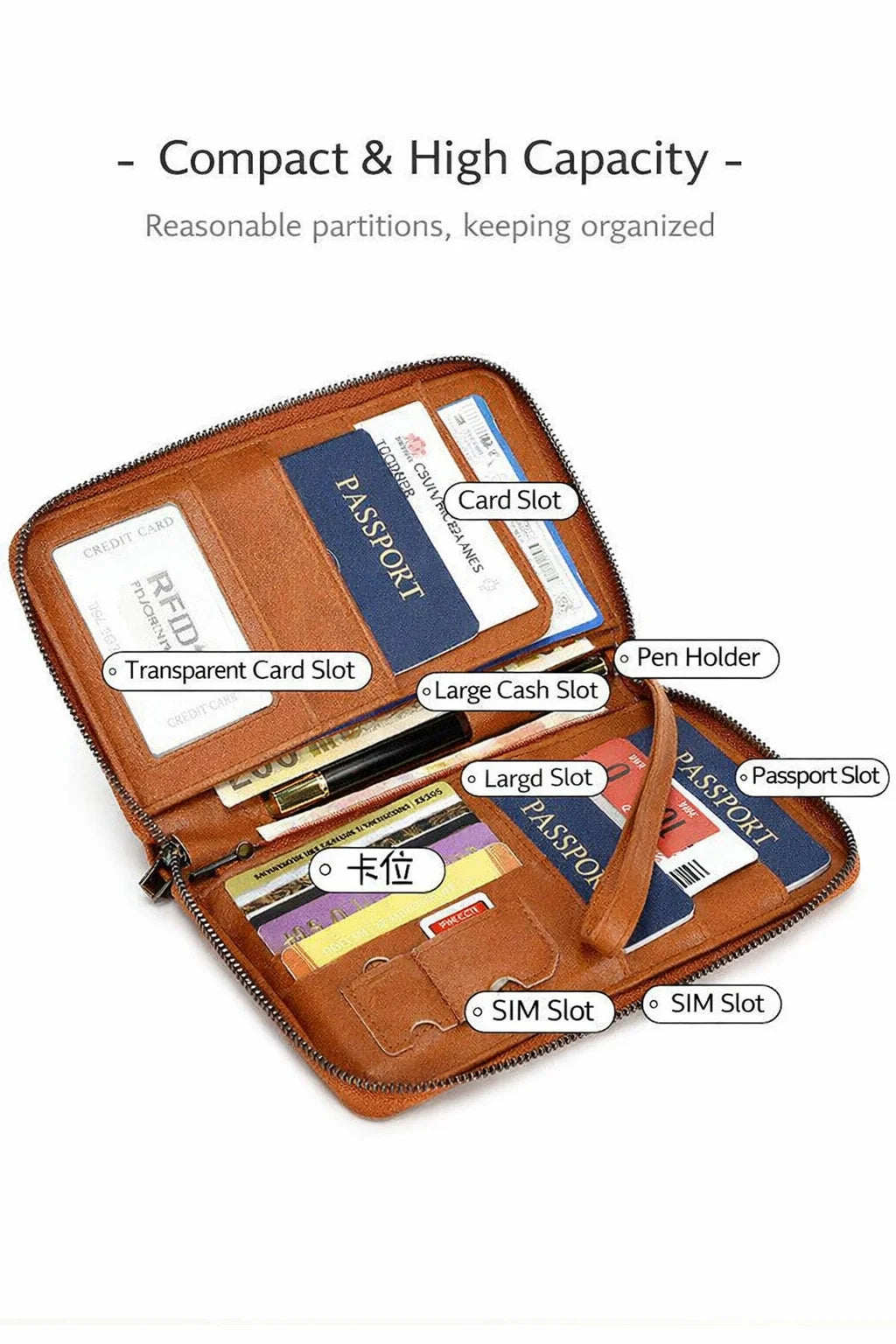 Family Passport Holder for 5, Leather RFID Blocking Multiple Passport Holder Wallet with Zipper, Travel Document Organizer