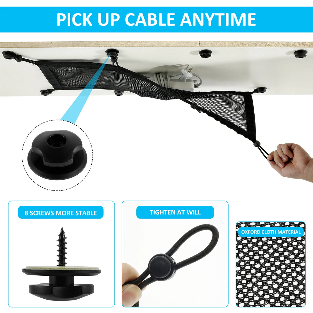 Cable Management Net Large Capacity Wire Organizer Net Flexible Adjustable Privacy Mesh Cord Organizer for Home Office Workbench