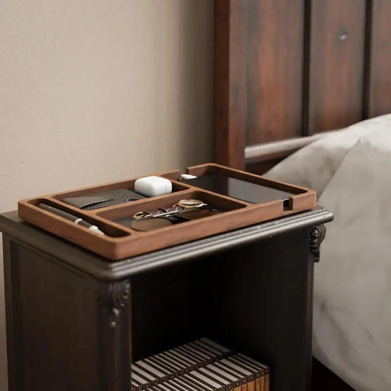 Wood Partition Storage Box Mobile Phone Headphone Debris Storage BoxWooden Storage Tray Wooden Office Desktop Storage Box Solid