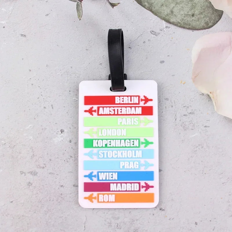 1PCS Geometric Soft Silicone Luggage Tags Suitcase ID Addres Name Holder Baggage Tag Label Travel Accessories Luggage Tags