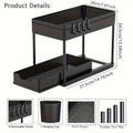 Bathroom Kitchen 2 Tier Under Sink Organizer Sliding Cabinet Storage Basket Rack with Hooks Hanging Cup