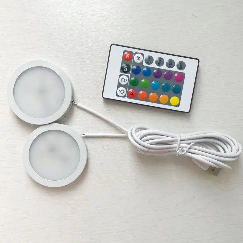 USB Led Spotlight 3W DC5V RGB With Remote Jewelry Cabinet Showcase Counter Lamp Ceiling  USB plug 2 in One Mini Spot Light