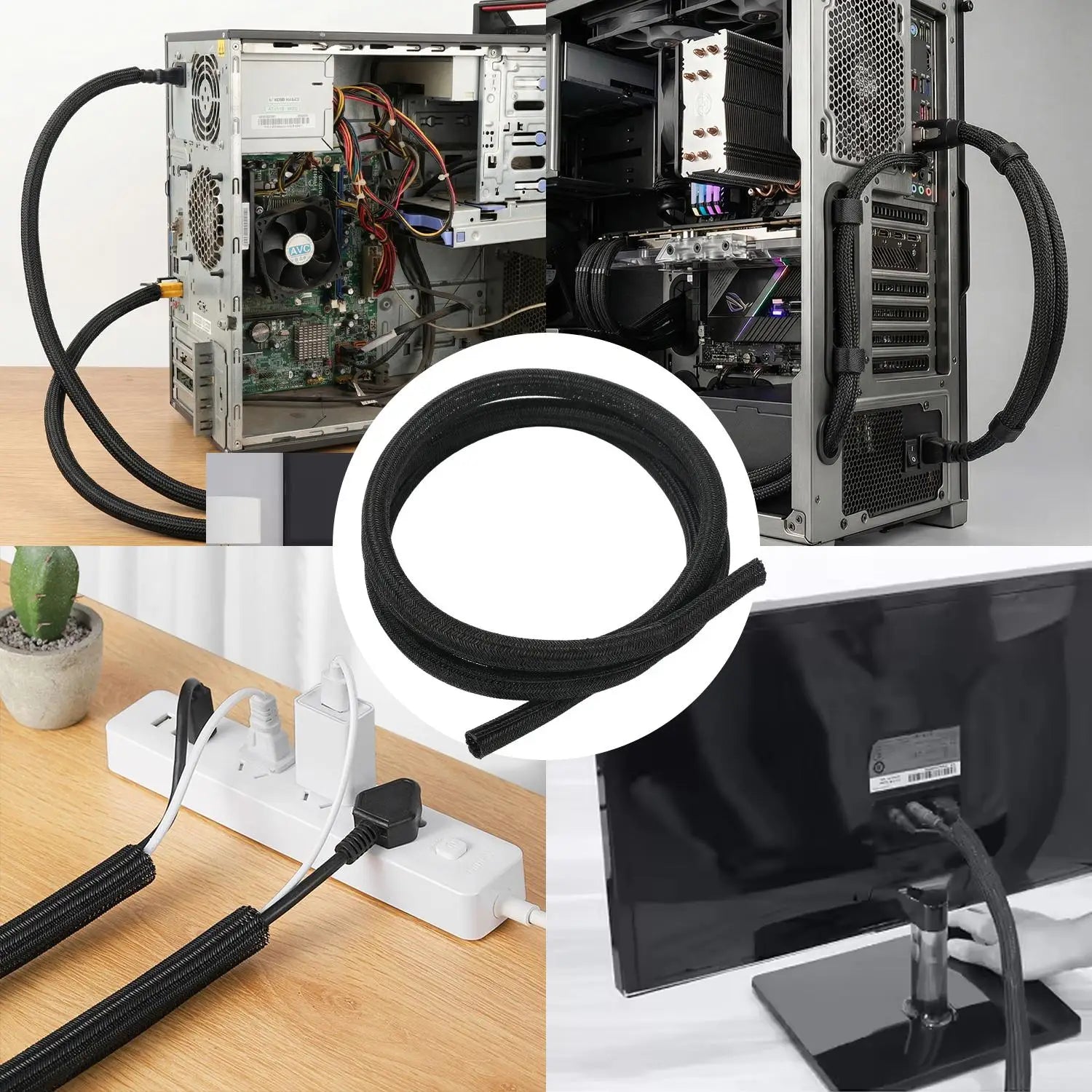 1-2m Cable Sleeve Organizer Under Desk Cord Management Home Office Power Cord Audio Video Line Organizers Computer Wire Cover