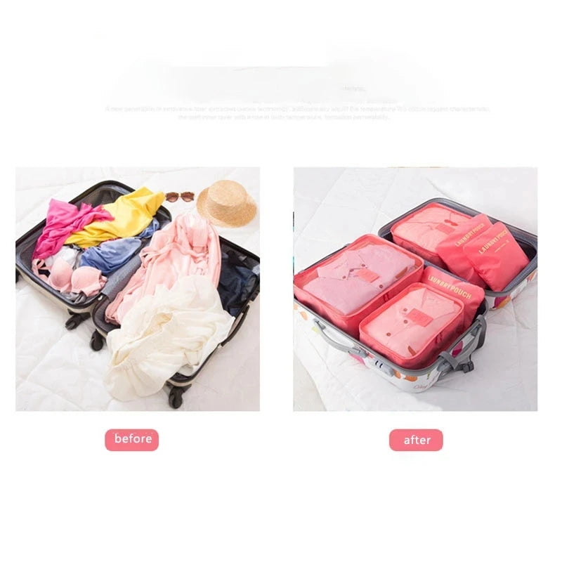 6 Pieces/set Travel Bag Clothes Shoe Organizer Traveling Compression Packing Cubes Suitcase Luggage Organizers Home Storage