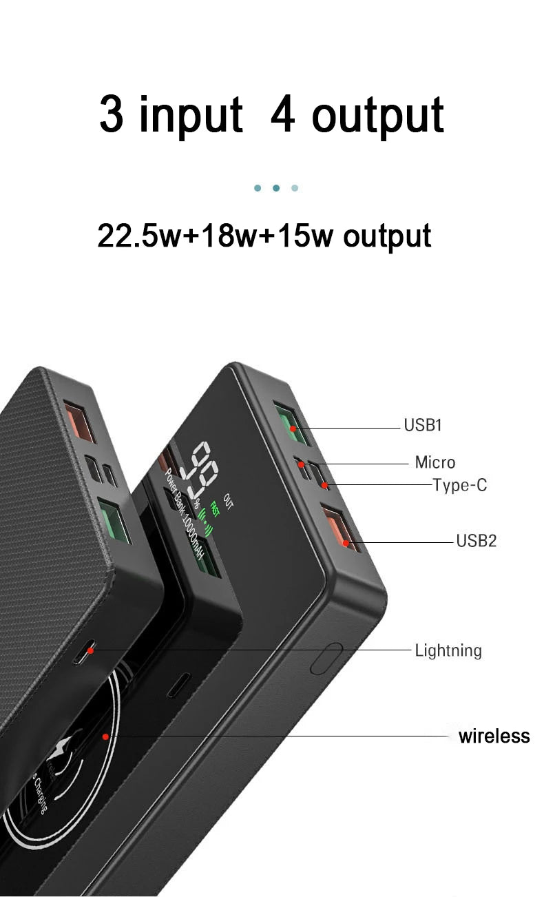 Wireless Charger Power Bank mirror Portable Battery Charger for iPhone 15 Xiaomi Huawei 20000mAh 22.5W  Fast Charging Powerbank