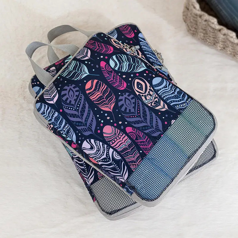 Foldable Compressible Packing Cubes, Waterproof Travel Storage Bag,Polyester Suitcase, Portable With Handbag, Luggage Organizer
