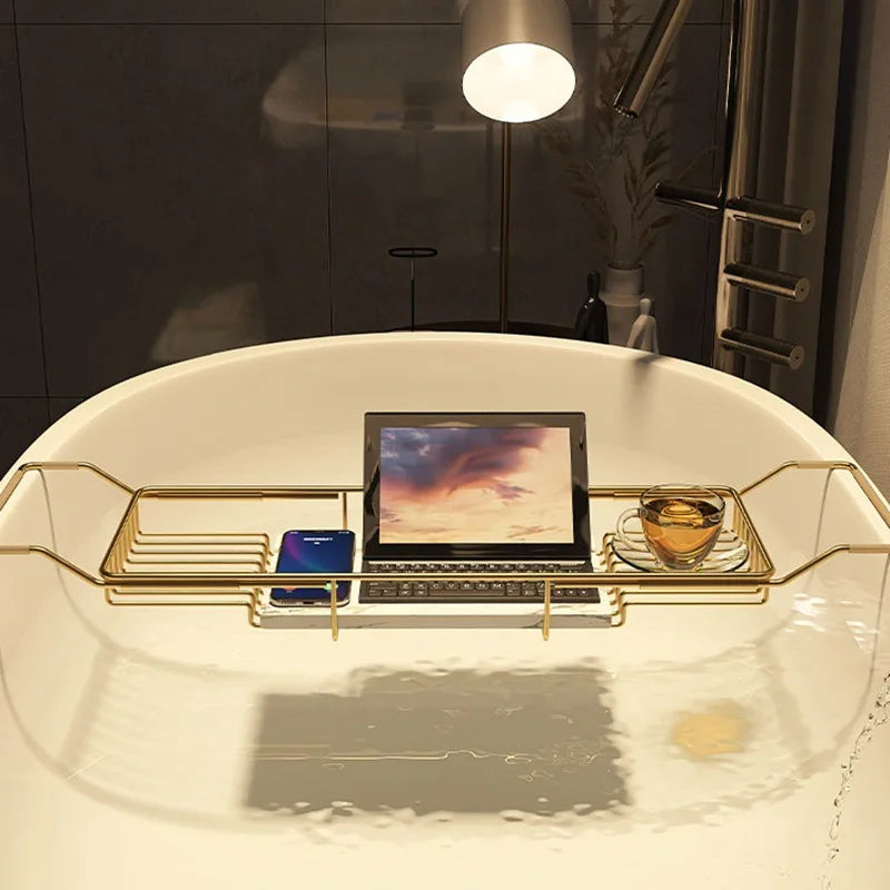 Bathtub shelf retractable multi-function, bathroom bath shelf, stainless steel mobile phone non-slip storage bracket