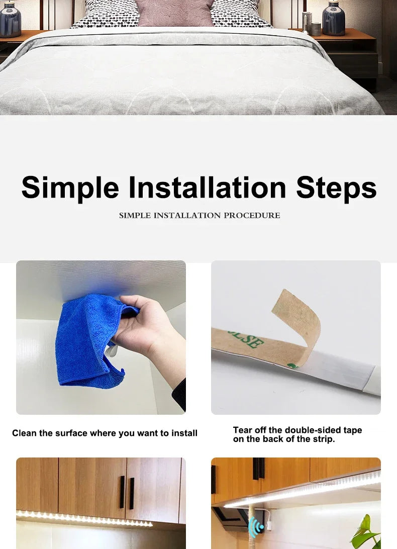 LED Motion Sensor Light LED Light Strip Cabinet Strip Lighting AAA Battery Waterproof for Kitchen Wardrobe Cabinet Pantry Closet