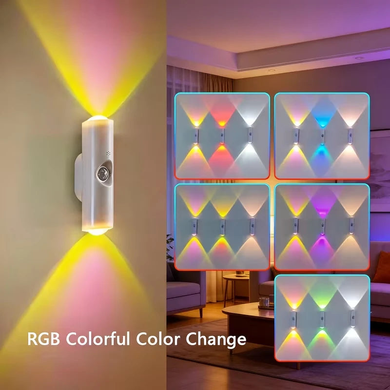 LED Motion Sensor Lights USB Rechargeable Tri-Color/RGB Adjustabl Ambient Light for Kitchen Party Stairs Hallways Night Lights