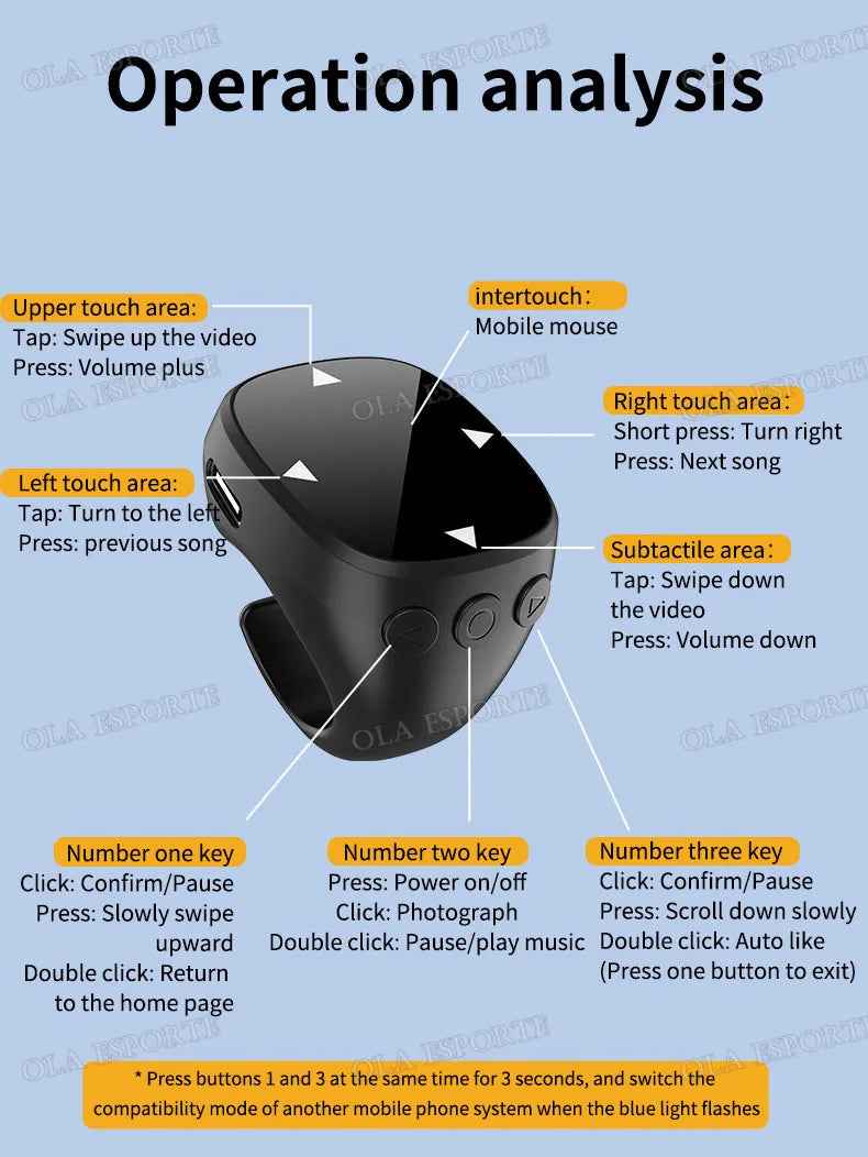 New Bluetooth Remote Control Touch Screen Page Turner Camera Video Recording Music Control For iPad iPhone Remote Scrolling Ring