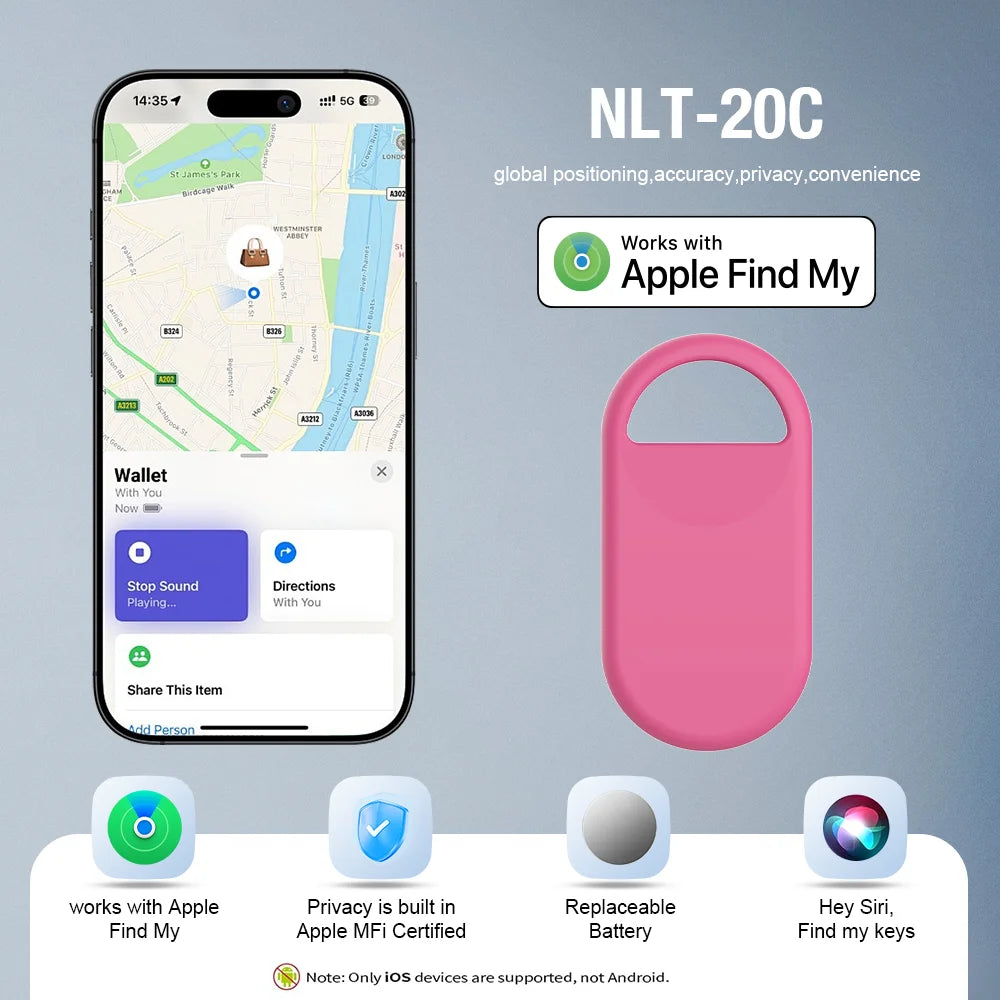 Smart Tag Bluetooth GPS Tracker For iOS Find My App Anti-Lost Security Locator Sound Locate Alarm Reminder Key Finder