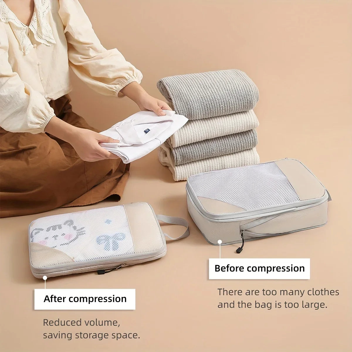 3-piece travel compression packing cube set luggage organizer for carry-on essentials